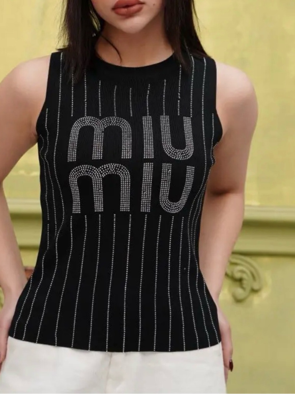 Black Crystal-Logo Ribbed Tank Top